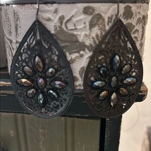Intricate Teardrop Earrings with Iridescent Accents